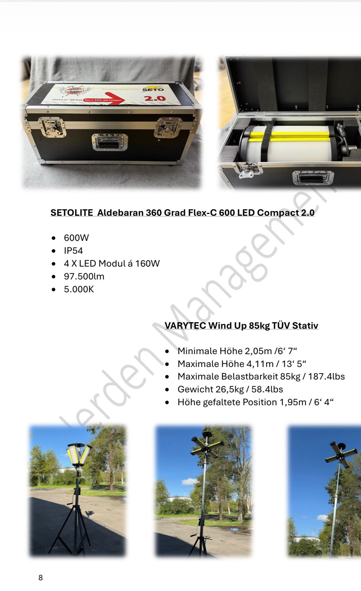 Lichtmast SETOLITE Aldebaran mit VARYTEC Wind-Up-Stativ