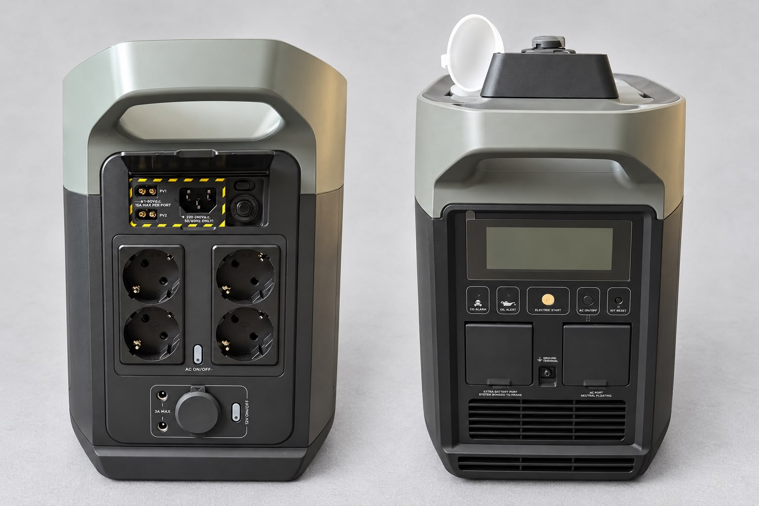 EcoFlow Smart Generator IP23M mit Anschlüssen und Steckdosen