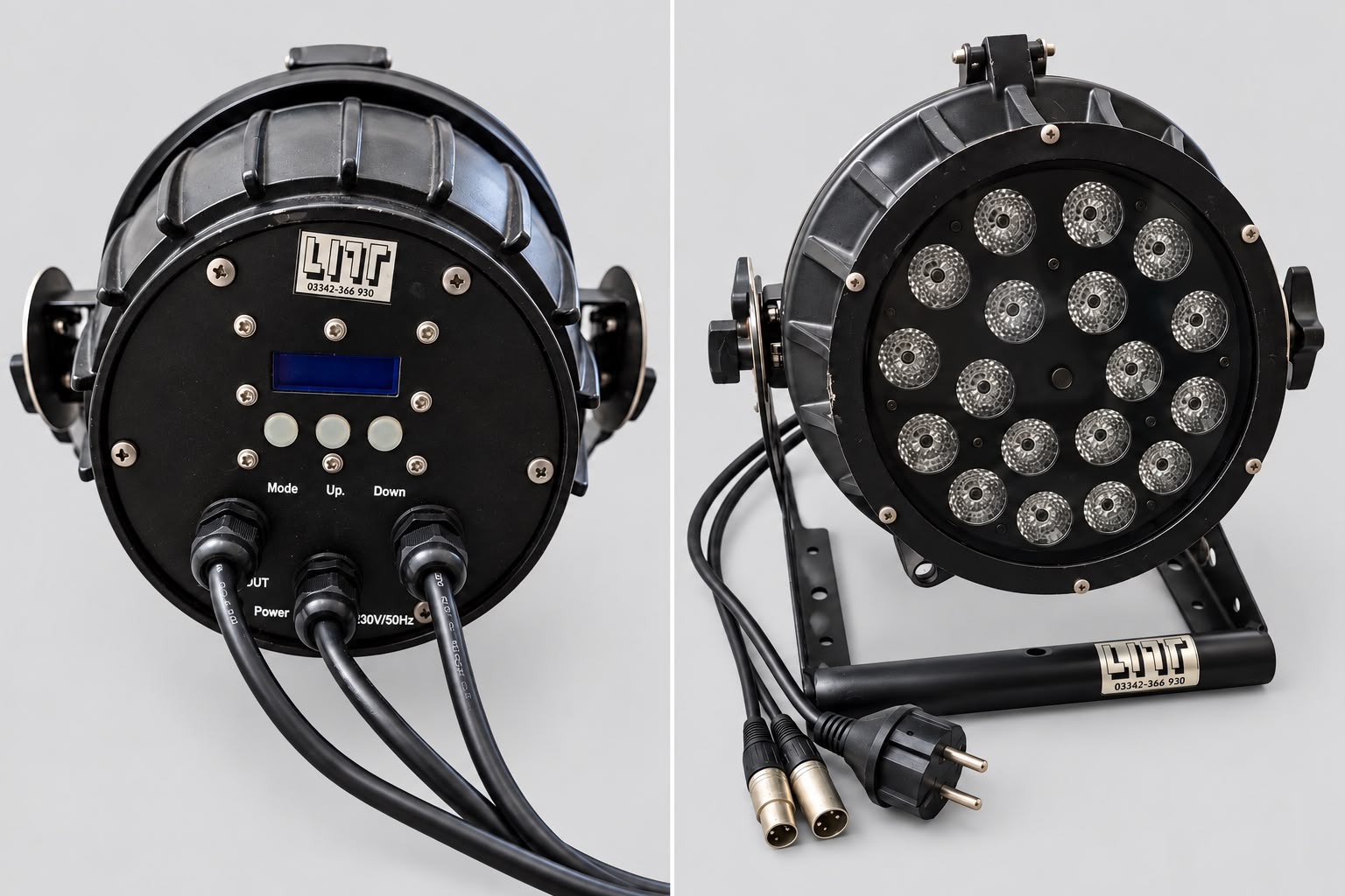 LED Outdoor PAR mit 18 LEDs, DMX-Anschlüssen und Bedienfeld